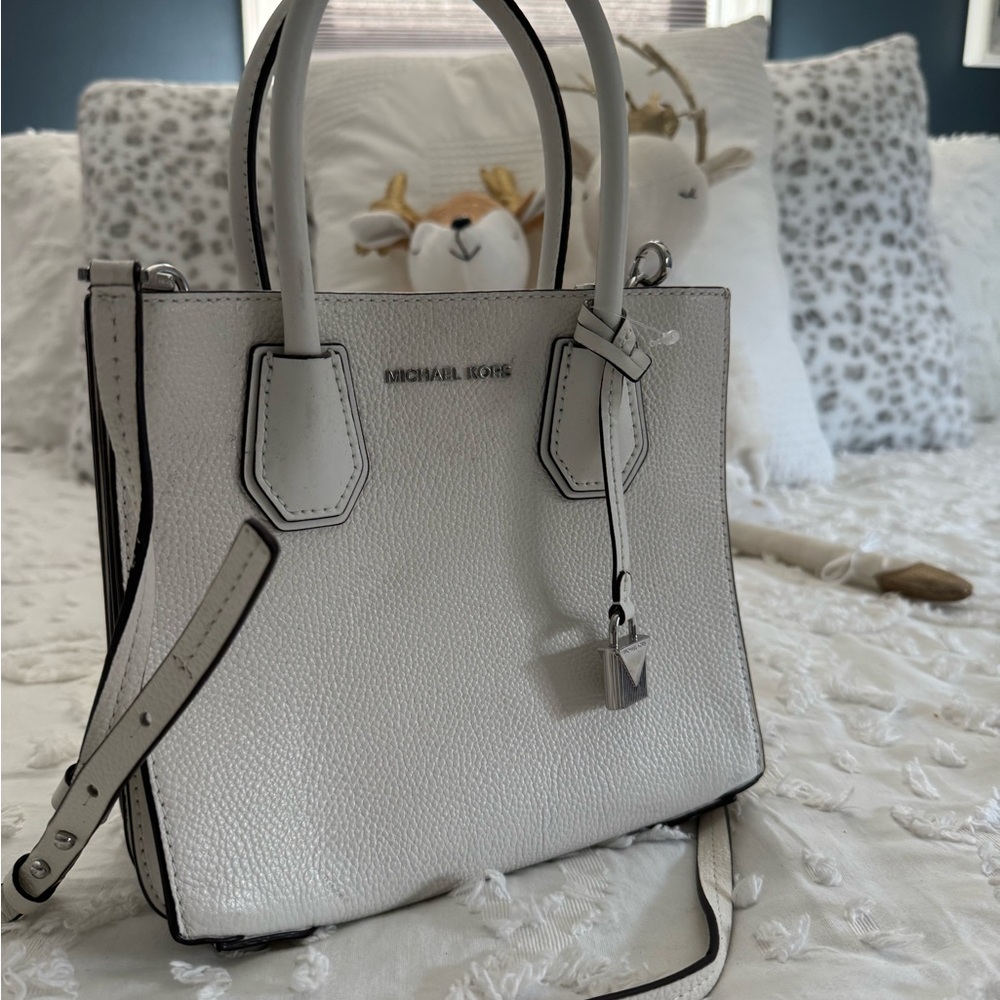 Michael Kors Cream Satchel with Silver Accents